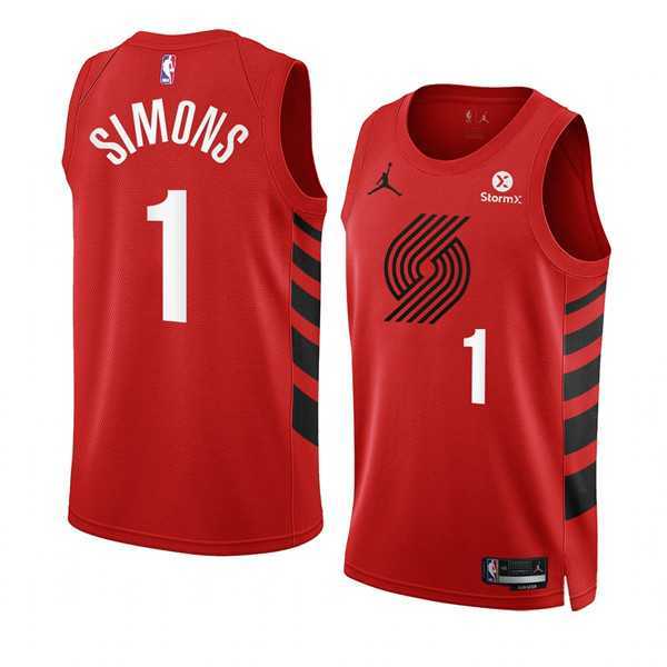 Mens Portland Trail Blazers #1 Anfernee Simons 2022-23 Red Statement Edition Swingman Stitched Basketball Jersey Dzhi->portland trailblazers->NBA Jersey